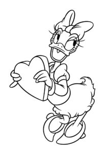 Раскраска Дейзи Дак с коробкой конфет распечатать на А4 и скачать - Микки Маус