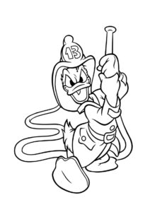 Бесплатная раскраска Дональд в роли пожарного распечатать на А4 - Микки Маус