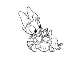 Малышка Дейзи с игрушкой - Микки Маус распечатать раскраску на А4