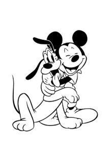 Бесплатная раскраска Микки и Плуто обнимаются распечатать на А4 - Микки Маус