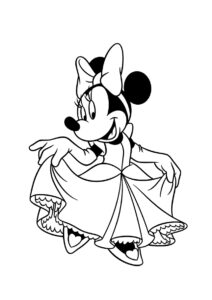 Минни Маус в пышном платье (Микки Маус) бесплатная раскраска на печать