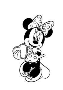Бесплатная раскраска Минни с валентинкой распечатать на А4 и скачать - Микки Маус