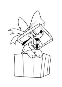Микки Маус бесплатная раскраска - Плуто в подарочной коробке