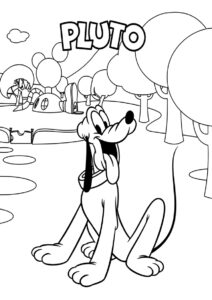 Раскраска Плуто на фоне базы распечатать и скачать - Микки Маус