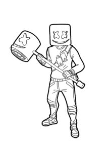 Бесплатная раскраска Маршмеллоу с огромным молотом распечатать и скачать - Фортнайт