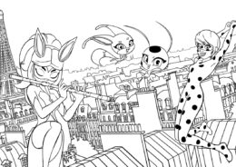 Леди Баг и Рена Руж в центре Парижа раскраска распечатать и скачать - Леди Баг и Супер-кот