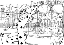 Леди Баг с друзьями в парке развлечений раскраска распечатать на А4 - Леди Баг и Супер-кот