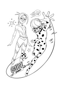 Разукрашка Сила девочек распечатать на А4 - Леди Баг и Супер-кот