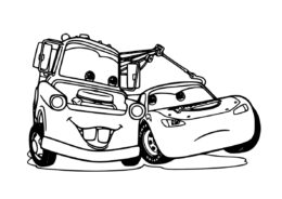 Тачки бесплатная раскраска распечатать на А4 - Мэтр обнимает Молнию МакКуина