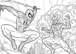 Человек-паук бесплатная разукрашка - Битва Человека-паука и Электро