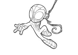 Раскраска Майлз Моралес на паутинке распечатать на А4 - Человек-паук