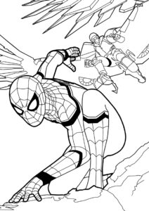 Человек-паук в команде Мстителей раскраска распечатать и скачать - Человек-паук