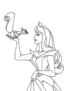 Аврора и милая белочка (Аврора) бесплатная раскраска на печать