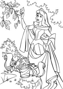 Раскраска Аврора собирает листья в лесу - Аврора