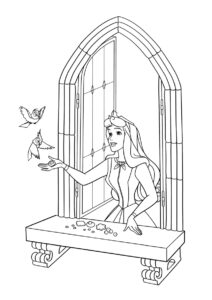 Аврора распечатать раскраску - Красавица на балконе