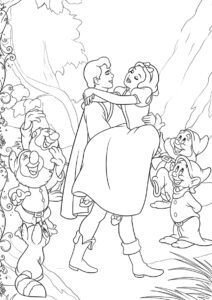 Бесплатная раскраска Счастливый финал распечатать и скачать - Белоснежка