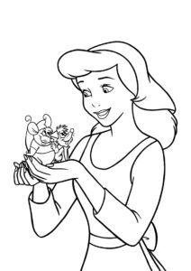 Жак и Гас на руках у Золушки раскраска распечатать на А4 - Золушка