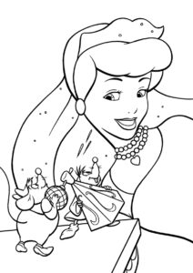 Жак и Гас помогают Золушке с приготовлениями раскраска распечатать бесплатно на А4 - Золушка