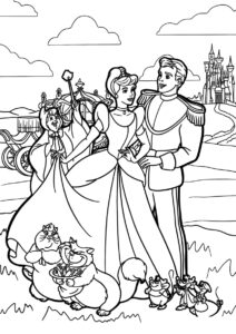 Счастливая Золушка и прекрасный Принц распечатать разукрашку бесплатно - Золушка