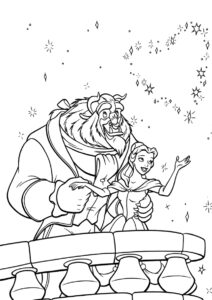 Разукрашка Белль и Чудовище на балконе распечатать на А4 и скачать - Белль