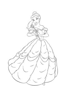 Красавица Белль с розой бесплатная раскраска - Белль