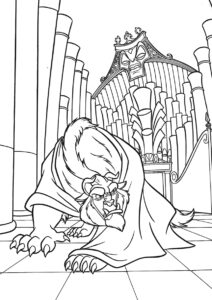 Разукрашка Поверженное чудовище распечатать и скачать - Белль