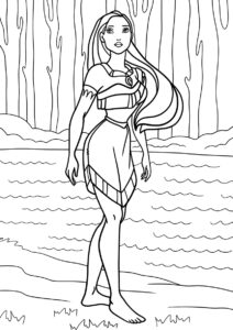 Задумчивая Покахонтас раскраска распечатать бесплатно на А4 - Покахонтас