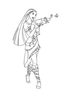 Бесплатная раскраска Мико пытается поймать бабочку - Покахонтас