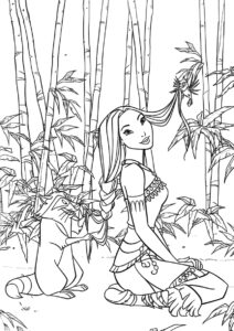 Новая прическа разукрашка скачать и распечатать - Покахонтас