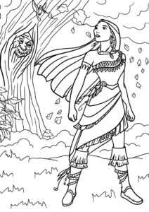 Разукрашка Отважная героиня распечатать и скачать - Покахонтас