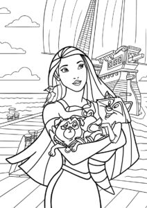 Бесплатная разукрашка для печати и скачивания Покахонтас на причале - Покахонтас