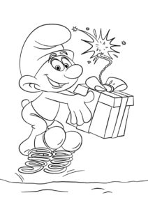 Раскраска Взрывной подарок распечатать и скачать - Смурфики