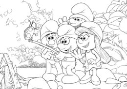 Смурфики и Божья Коровка распечатать и скачать раскраску - Смурфики