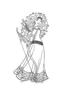 Бесплатная раскраска Мерида и её любимое оружие распечатать и скачать - Мерида