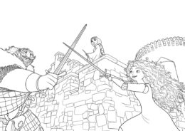 Мерида бесплатная раскраска - Мерида тренируется с отцом