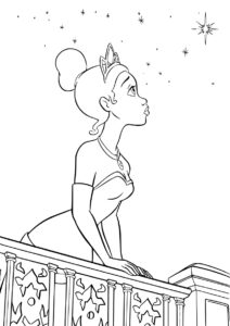 Задумчивая принцесса (Тиана) разукрашка для печати на А4