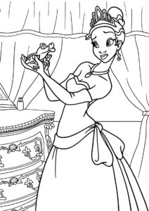 Бесплатная раскраска Принцесса и лягушка распечатать и скачать - Тиана