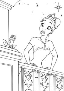 Раскраска Тиана с лягушкой на балконе распечатать и скачать - Тиана