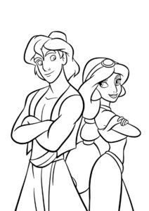 Бесплатная раскраска Аладдин и принцесса Жасмин распечатать на А4 - Жасмин