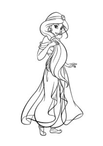 Длинноволосая принцесса (Жасмин) распечатать бесплатную раскраску
