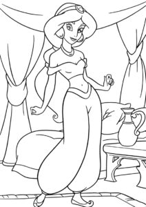 Разукрашка Жасмин во дворце распечатать на А4 и скачать - Жасмин