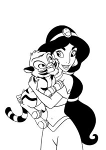 Жасмин распечатать раскраску на А4 - Жасмин и милый тигрёнок