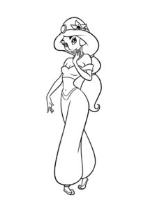 Раскраска Застенчивая принцесса Жасмин распечатать на А4 - Жасмин