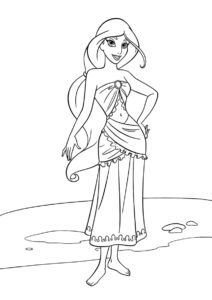 Бесплатная разукрашка для печати и скачивания Принцесса Жасмин на прогулке - Жасмин