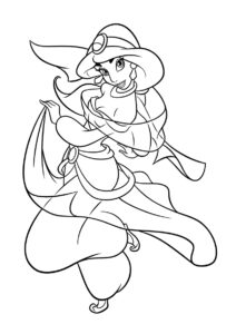 Разукрашка Танец принцессы распечатать на А4 и скачать - Жасмин