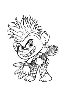 Королева Рокс с гитарой распечатать раскраску - Тролли