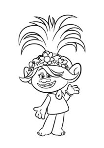 Приветливая Розочка (Тролли) разукрашка для печати на А4