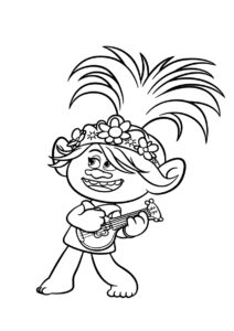 Бесплатная раскраска Розочка играет на укулеле распечатать на А4 - Тролли