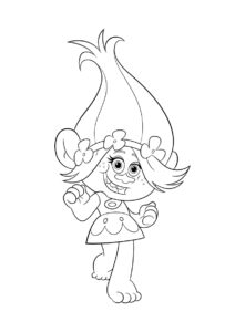 Раскраска Счастливая Розочка распечатать на А4 - Тролли