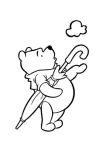 Бесплатная разукрашка для печати и скачивания Винни Пух с зонтиком - Винни Пух